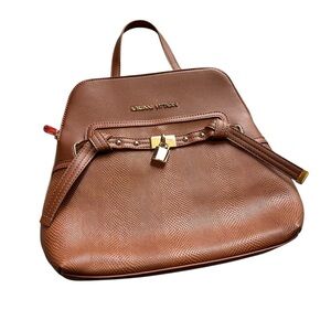 Adrienne Vittadini Camel Brown Convertible Snake Backpack No Backpack Straps